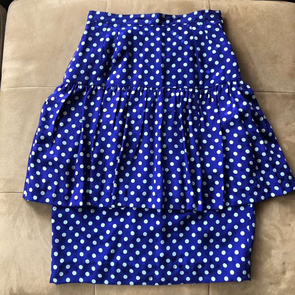 Silk peplum skirt blue and white polka dots